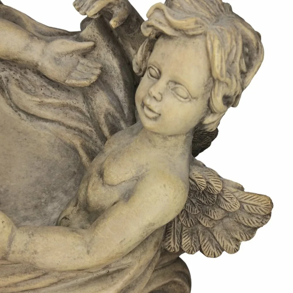 Victorian Winged Cherubs Wall Pocket Resin Garden Art Ornament Faux Concrete